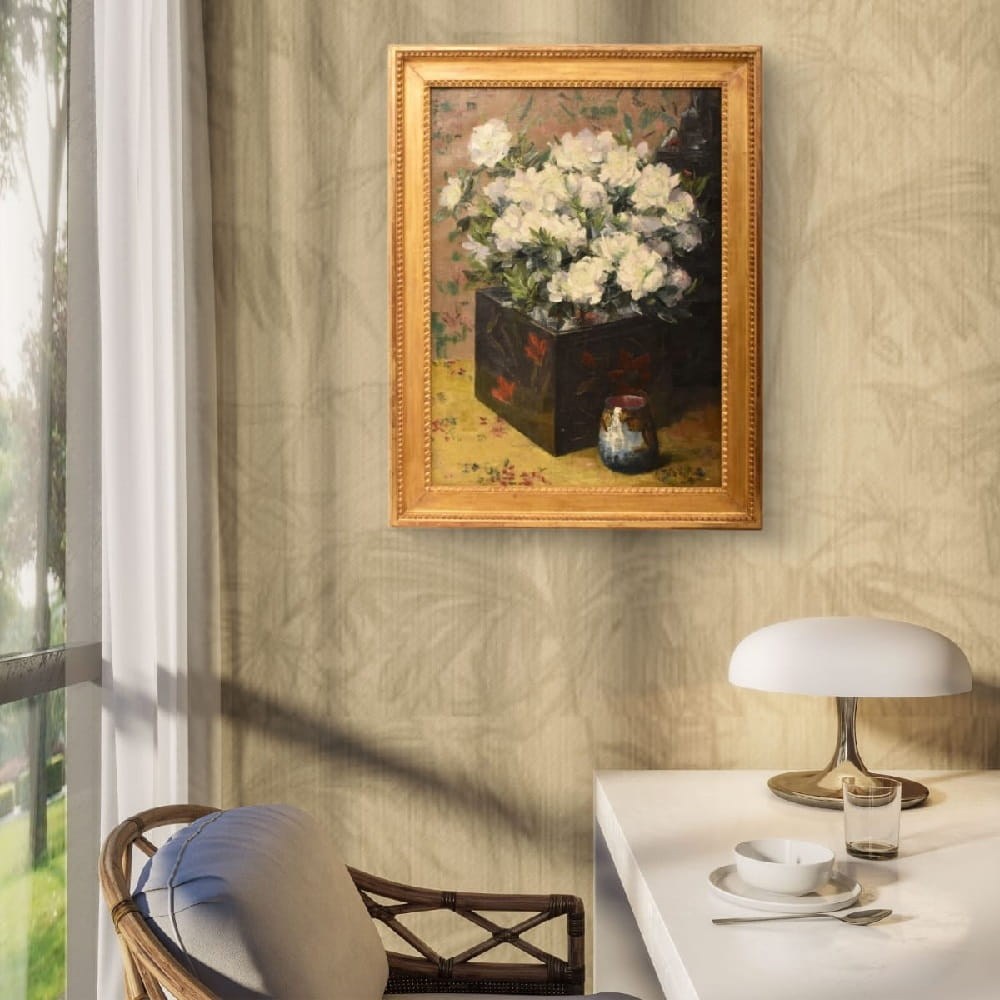 QF771 2a antique floral painting flower oil still life XIX